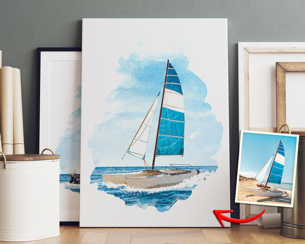 Custom boat watercolor portrait. Boat matte poster. Portrait from photo. Boat painting.