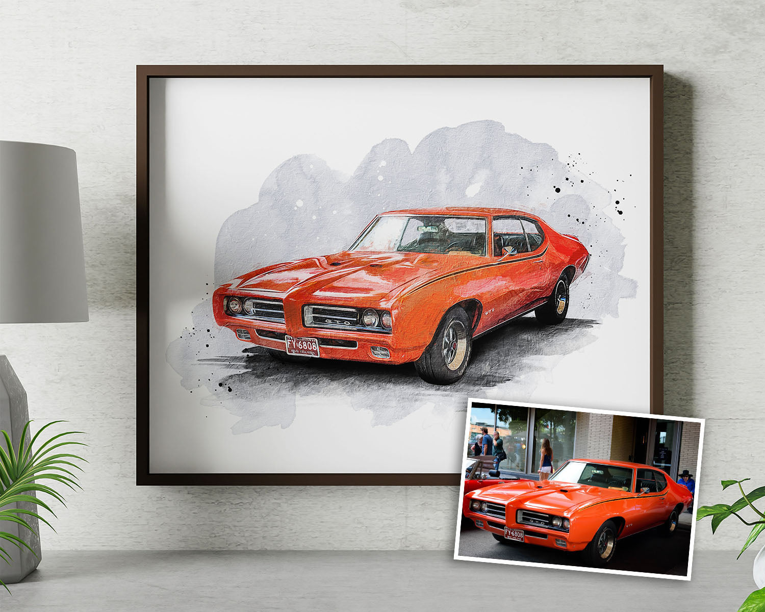 Custom car watercolor portrait. Car matte poster. Portrait from photo. Car painting.